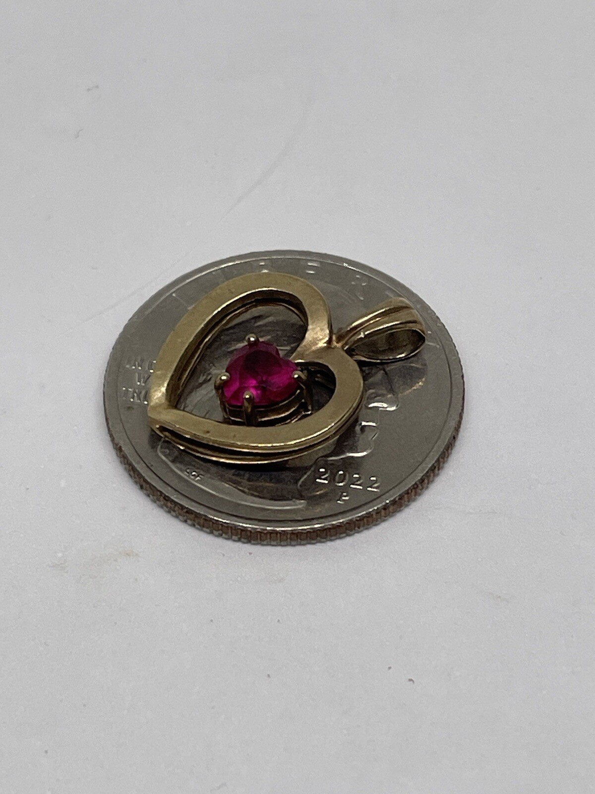 Solid 10K Yellow Gold Ruby Heart Pendant Charm 1.… - image 9
