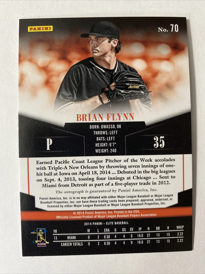 Brian Flynn 2014 Panini Elite Turn Of The Century Rookie RC Autograph Card #70	 - Image 2 of 2