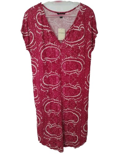 NEW Lucky Brand Pink Shift Dress Medium Pink Print Short Sleeve Tee Sundress V - Picture 2 of 6