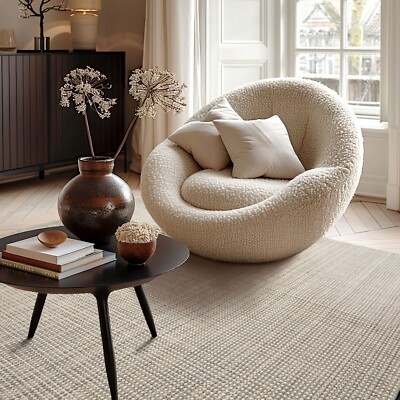 LoomBloom Multi Sizes Beige Hand Woven Textured Flatweave New Zealand Wool Rug