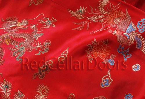 New Womens Poppy Red Satin Dress Cheongsam Dragon & Phoenix Sizes 32 34 36 40 - Picture 4 of 6