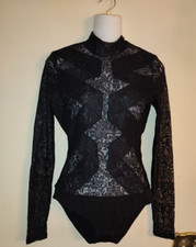 Beautiful BCBG MAXAZRIA One piece Mock Neck Lace Black Bodysuit Size XS