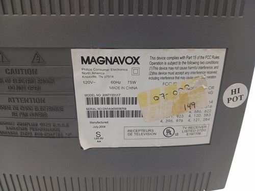 Magnavox 20MT1331/17 20 inch CRT TV Television A/V Inputs with Remote - Picture 6 of 6