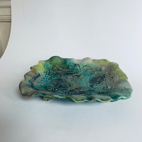 Signed Square Art Plate Clay Ceramic USA J Bratu(?) - Picture 5 of 5