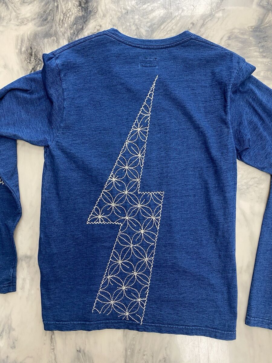 Kapital Sashiko Lightning Bolt Long Sleeve Tee Indigo Small Kapital Sashiko Lightning Bolt Long Sleeve Tee Indigo Small