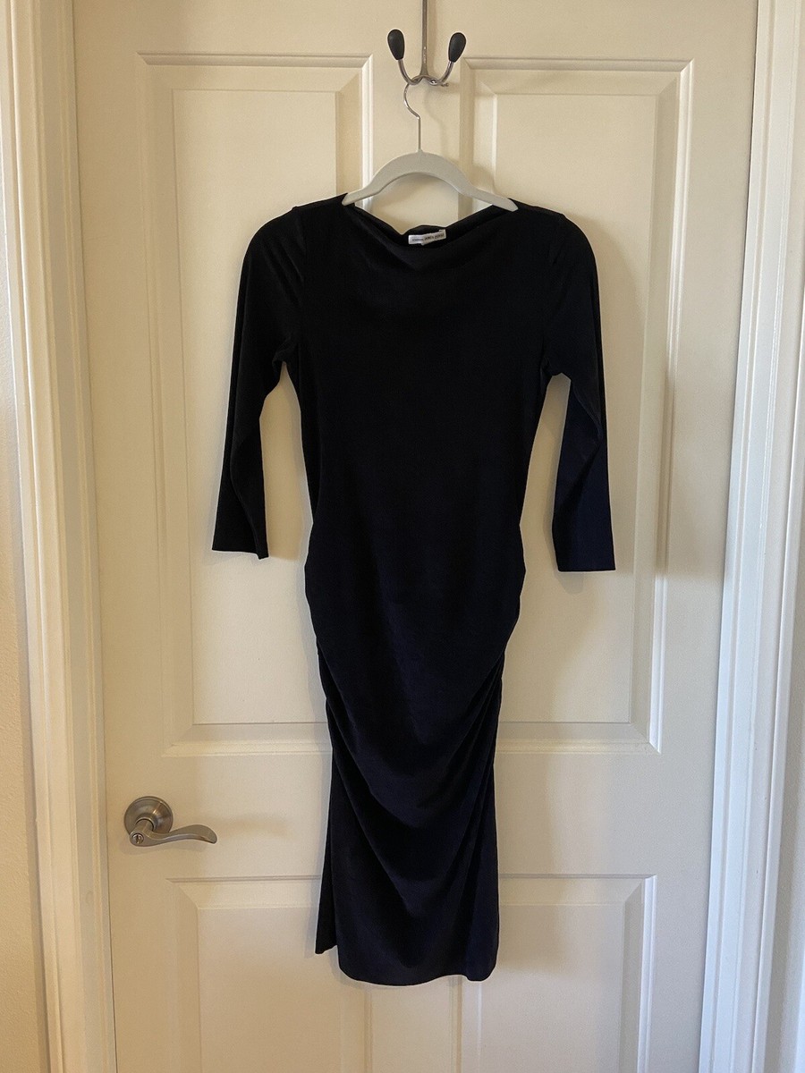 James Perse Shirred Boat Neck Midi Maxi Dress Ruched Velvet Velour