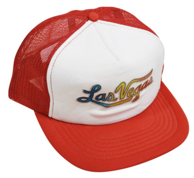 Vintage Las Vegas 80s Gamble Red Trucker Black Jack Cap Hat Snapback