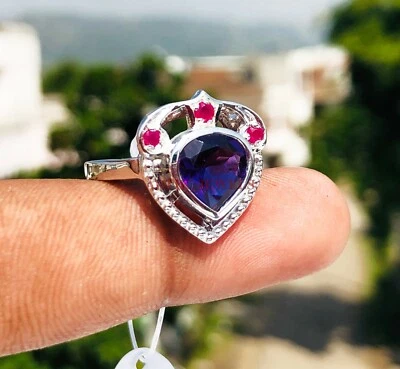 Natürlich Amethyst & Heizbar Rubin Mit 925 Sterlingsilber Ring für Damen #3806 - Bild 1 von 4