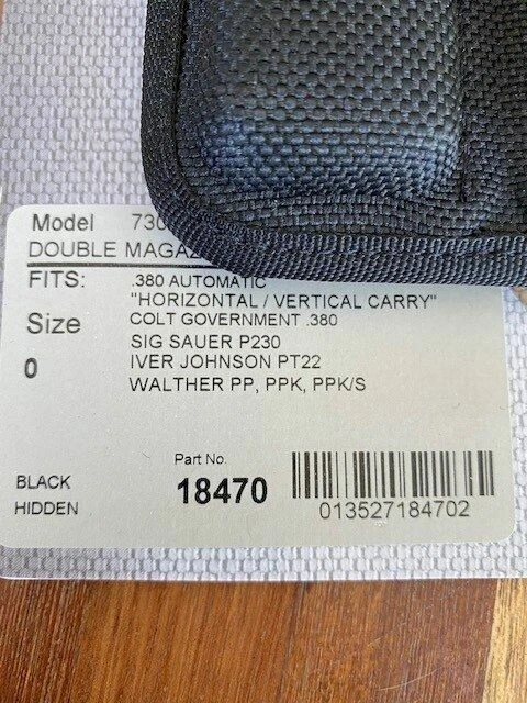 Bianchi Accumold 7302 Black Double Magazine Pouch Size 0 .380 Auto NEW - Image 4 of 4