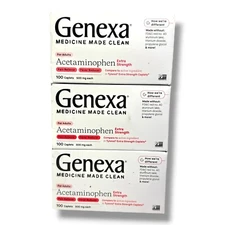Genexa Acetaminophen Extra Strength For Pain Reliever 500mg-100 Caplets LOT OF 3