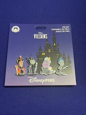 DISNEY PARKS DISNEY VILLAINS CHIBI BOOSTER PIN SET OF 4 NEW 2024