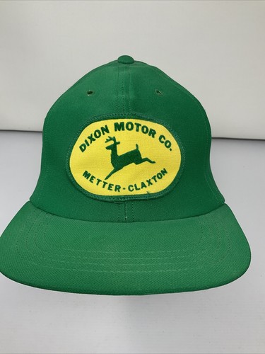 Vintage John Deere Patch Dealer Dixon Motor Co Trucker Farmer SnapBack Hat Green - Picture 2 of 5