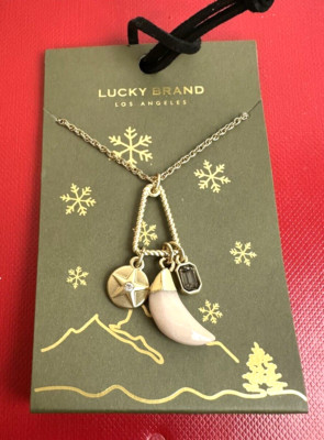 LUCKY BRAND Gold Tone Tusk Charm Gifting Necklace 16-1/2'' + 2'' ext. NEW