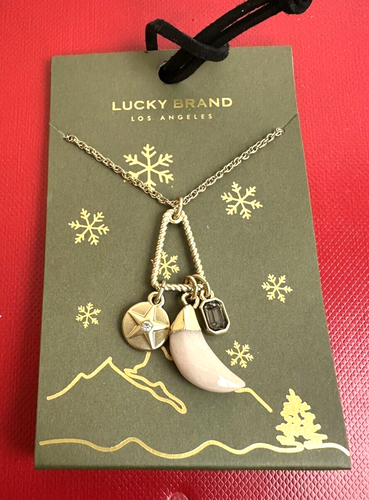 LUCKY BRAND Gold Tone Tusk Charm Gifting Necklace 16-1/2" + 2" ext. NEW