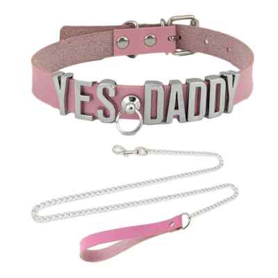 PINK Pu Leather Daddy Collar O-Ring Buckled Custom Sissy Letter Necklace Choker