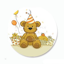 30 TEDDY BEAR BIRTHDAY SCRAPBOOK STICKERS ENVELOPE SEALS 1.5" ROUND LABELS