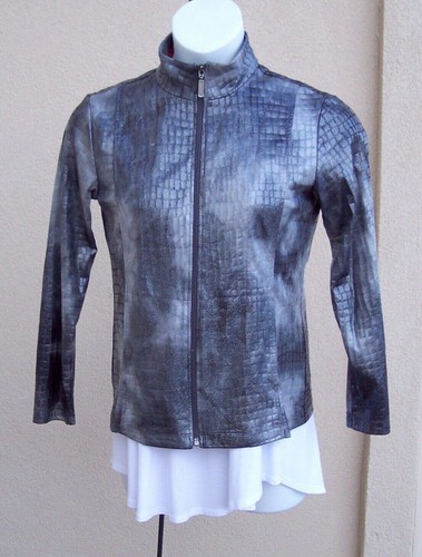 Chico's Travelers silver Croc Moto Jacket size 0 XS S gunmetal gray stretch zip - Picture 6 of 12