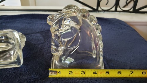 1940's Deco Pair of Federal Clear Glass Hollow Horse Head Bookends Trojan Horse - Picture 7 of 10