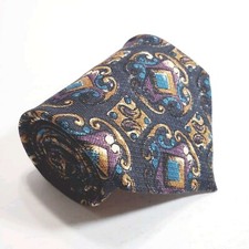 Santavelli Necktie Black Geometric Silk Neck Tie Made in the USA 57x4"