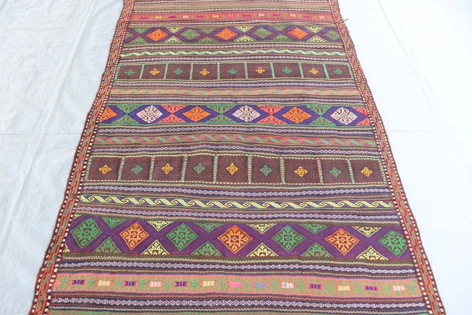 One Of a Kind Antique Rug 5x8 ft, Afghan Handwoven Rug, Geometric Flatweave Rug - Image 2 of 4