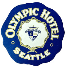 1920s Olympic Hotel Seattle WA Luggage Decal Label Travel Souvenir Blue White