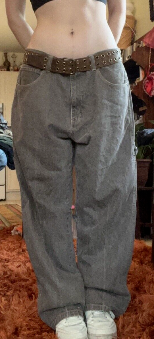 Koman Super Baggy Soft Cargo Jeans in Charcoal Gray Y2K Grunge Skater Style 40x32