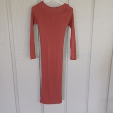 ASOS Petite Dress Ribbed Lace Up Back Side Slit Long Sleeve Size 2