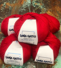 Lot of 5 Lana Gatto Red Super Soft Merino Wool Yarn 50g/125m Each 10095