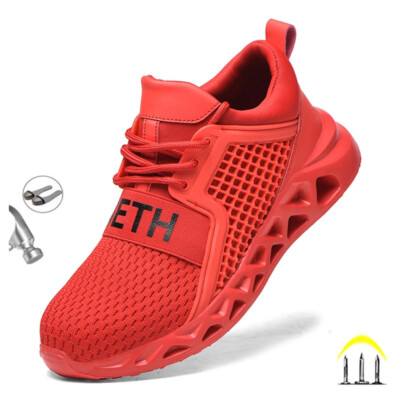 Red Safety Shoes Steel Toe Indestructible Outdoor Work Hiking Sneakers Non-slip