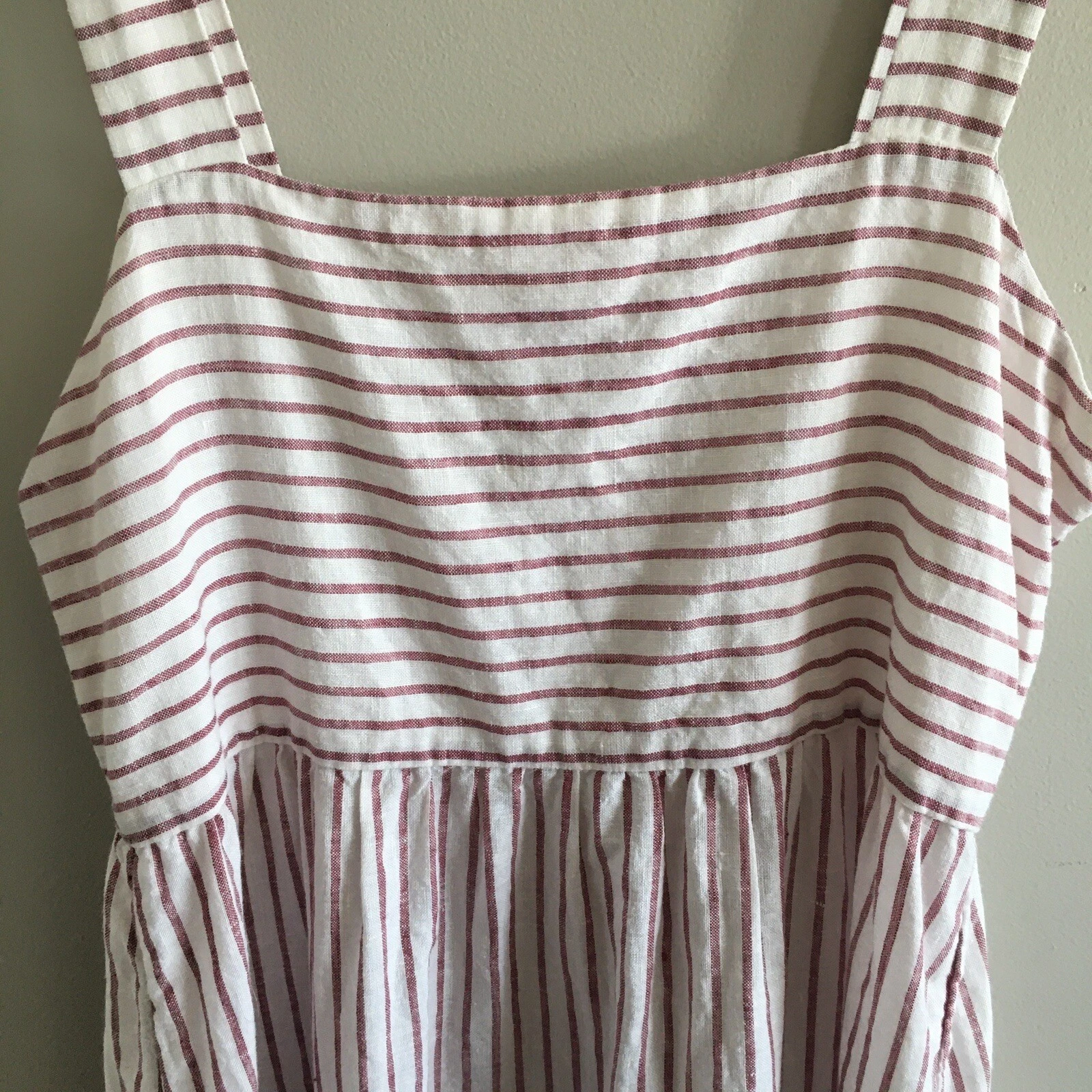 OFF WHITE Abito donna ARTISAN NY bianco sporco righe rosse taglia 8 100% lino maxi prendisole