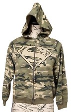 Camo Superman Zip Up Sweatshirt Hoodie Jacket Boys Youth sz M
