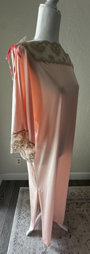 Vintage 1970s Vanity Fair Pink Nylon Satin Nightgown W/ White Lace Trim Sz Small - Picture 17 of 19