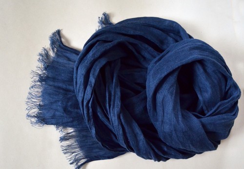 Denim blue 100 % linen light scarf organic softened flax shawl - Picture 9 of 9