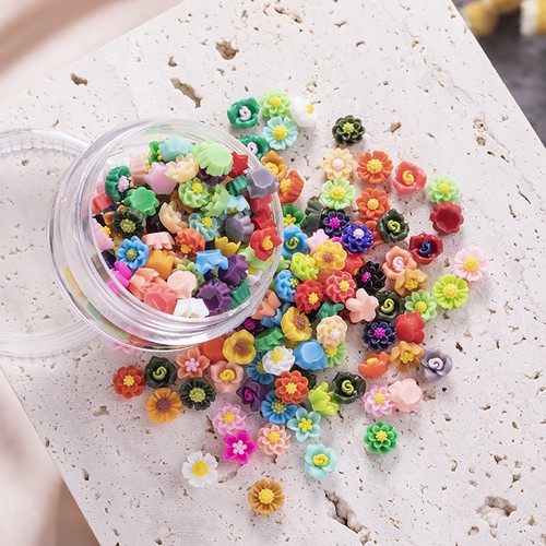 200 Pcs Mixed Color Flatback Resin Mini Flower Cabochons 6mm Nail Art Tip + Box - Picture 5 of 10