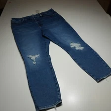 Good American Skinny Jeans Size 22 Sculpting Crop Flexible Tummy Tech Destructed