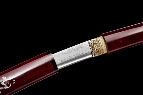 Mini katana samurái japonés plegable de acero 1095 rojo dragón tanto de 20 - Imagen 7 de 10