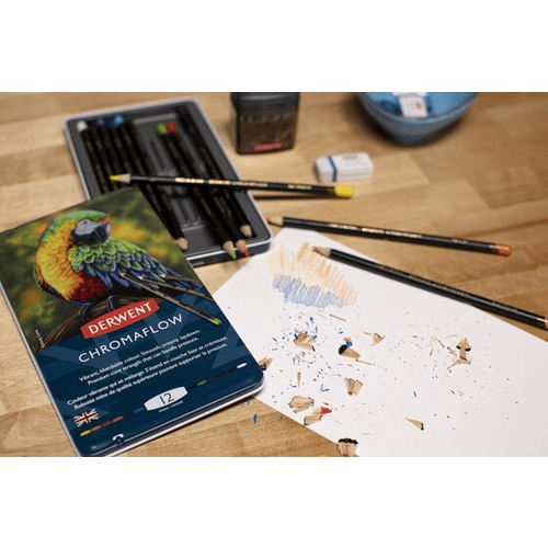 NEW 12 Derwent ChromaFlow Coloured Pencils Tin Set Rich Vibrant Professional - Picture 4 of 4