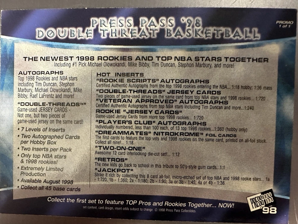 7 TARJETAS-TIM DUNCAN DAVID ROBINSON RAY ALLEN JACQUE VAUGHN ELTON MARCA MIKE BIBBY Foto 4 de 4