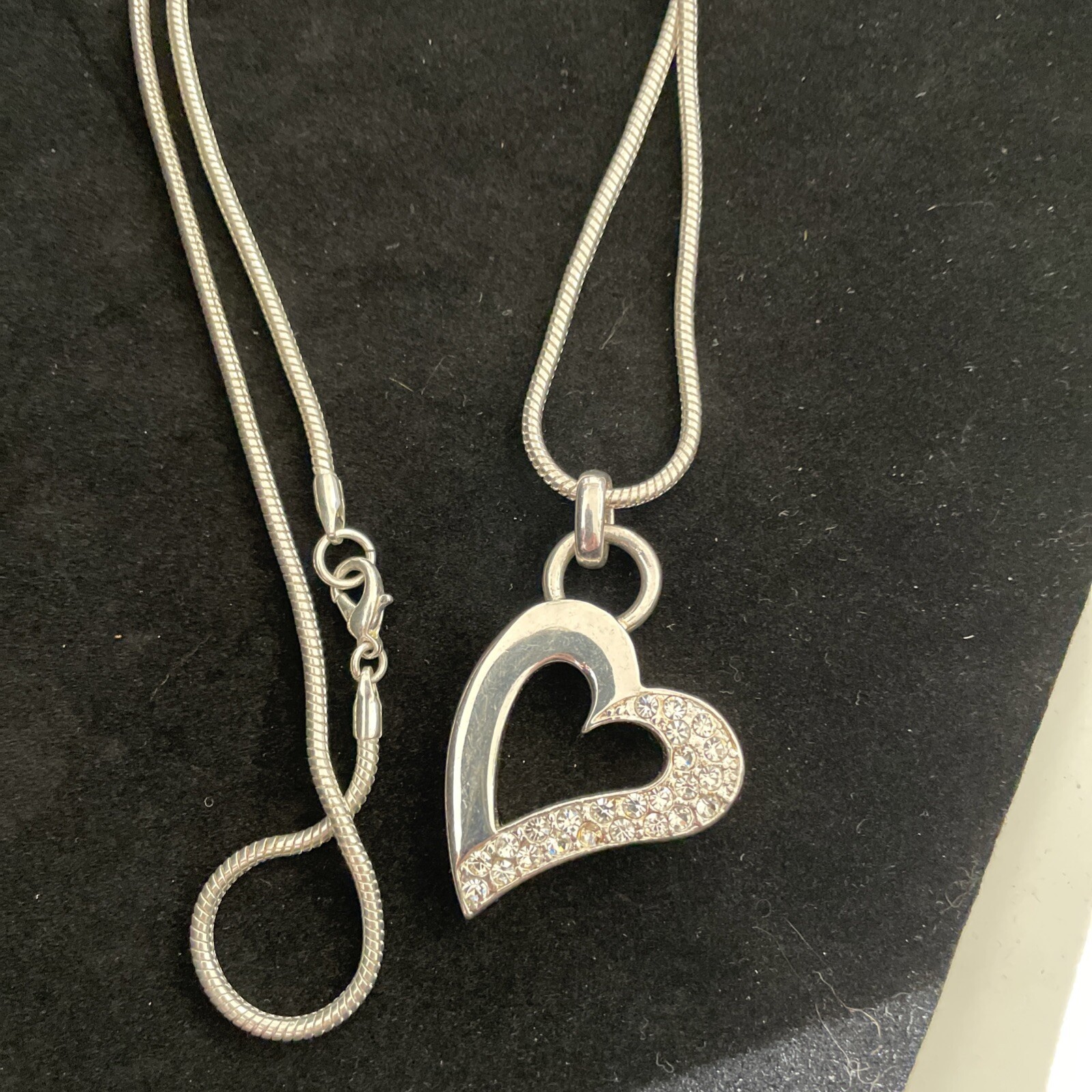 Sparkling Silver Heart Crystal Necklace with 30-Inch Snake Chain & Lobster Clasp