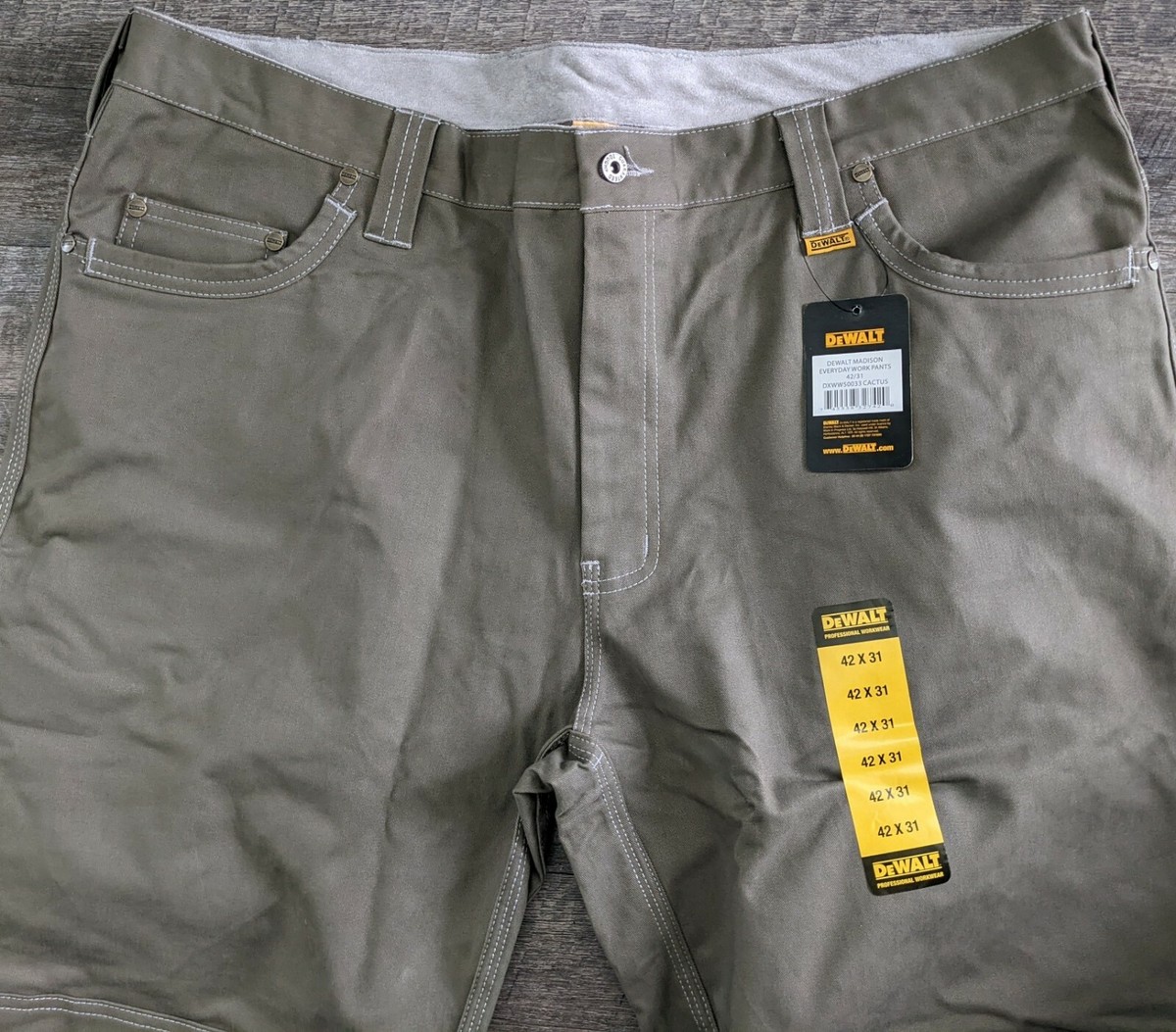DeWALT Mens 40 X 33 Madison Everyday Work Pants Cactus Re-enforced