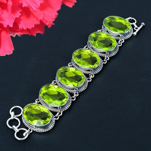 Faceted Perido Gemstone 925 Sterling Silver Handmade Big Bracelet Jewelry LG-296 - Picture 3 of 5