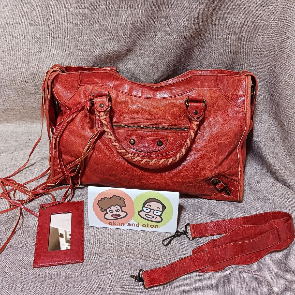 Balenciaga The CITY 2way Shoulder Bag Handbag Leather Orange Made 