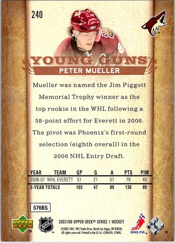 2007-08 Upper Deck Young Guns Peter Mueller RC #240 - Picture 2 of 2