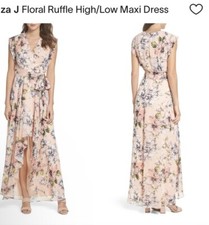 Eliza J Dress Blush Pink Floral Ruffle High Low Maxi Belted Cap Sleeve Sz 4 Nwot