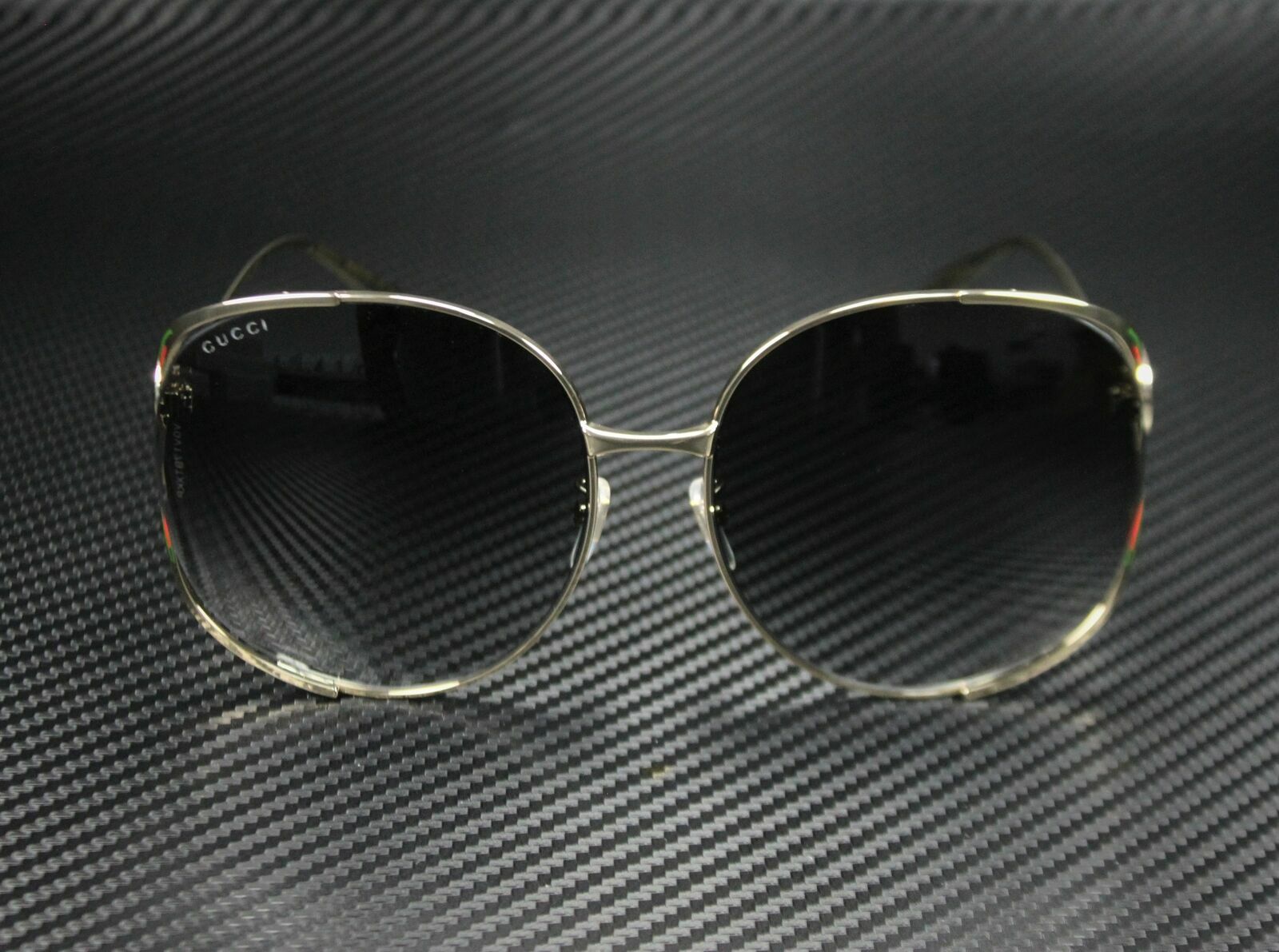 GUCCI GG0225S 001 Round Oval Gold Grey Gradient Women's Sunglasses 63