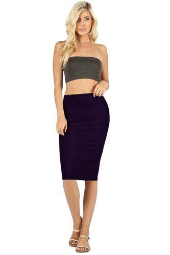 High Waist Stretchy Bodycon Cotton Fitted Midi Knee Length Office Pencil Skirt - Picture 47 of 83