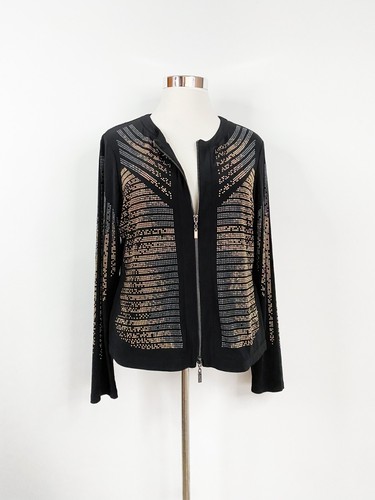 JOSEPH RIBKOFF jersey jacket cardigan UK 18, US 16 / metal embellished metal zip - Picture 5 of 15