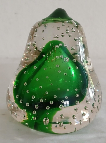 Art Glass Green Clear And Bubble Pear Decorative Paperweight 3.25" Tall - Picture 3 of 17