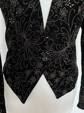 Vintage Masai Black Velvet Sparkly Gold Embroidered Floral Fitted Blazer Size S