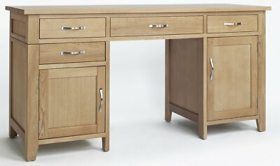 Oak Double Pedestal Computer Desk Wooden Dressing Table Home